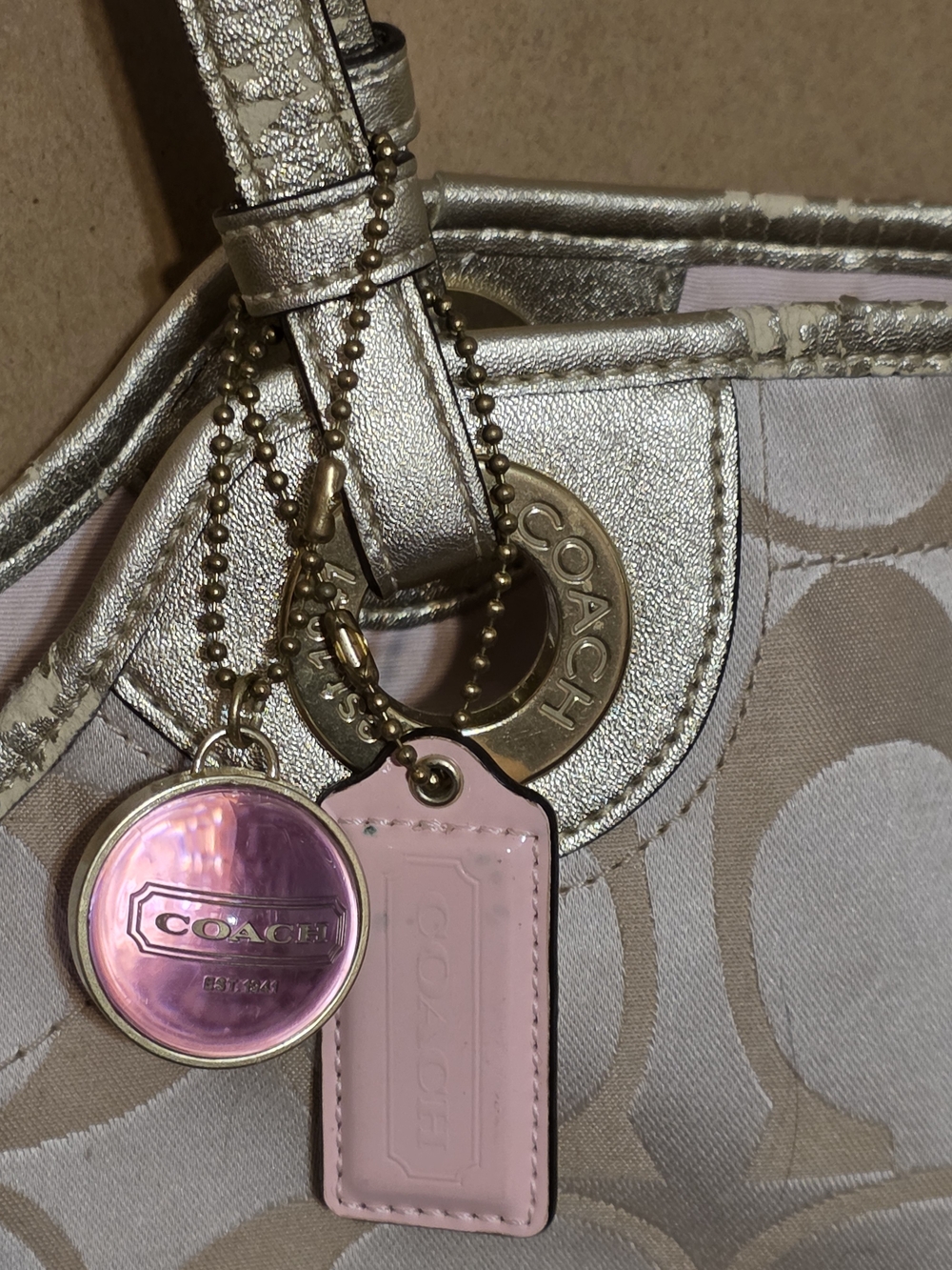 Coach Signature Logo Tote Beige & Pink